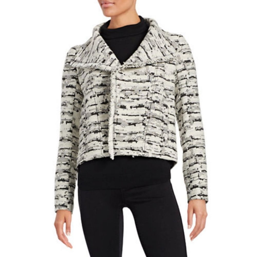 Vince Wool Fringe Trim Jacquard Tweed Jacket NWOT